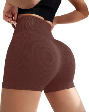 Ribbed Biker Shorts for Women Tummy Control Stretch High Waist Yoga Shorts Summer Comfy Gym Workout Athletic Shorts