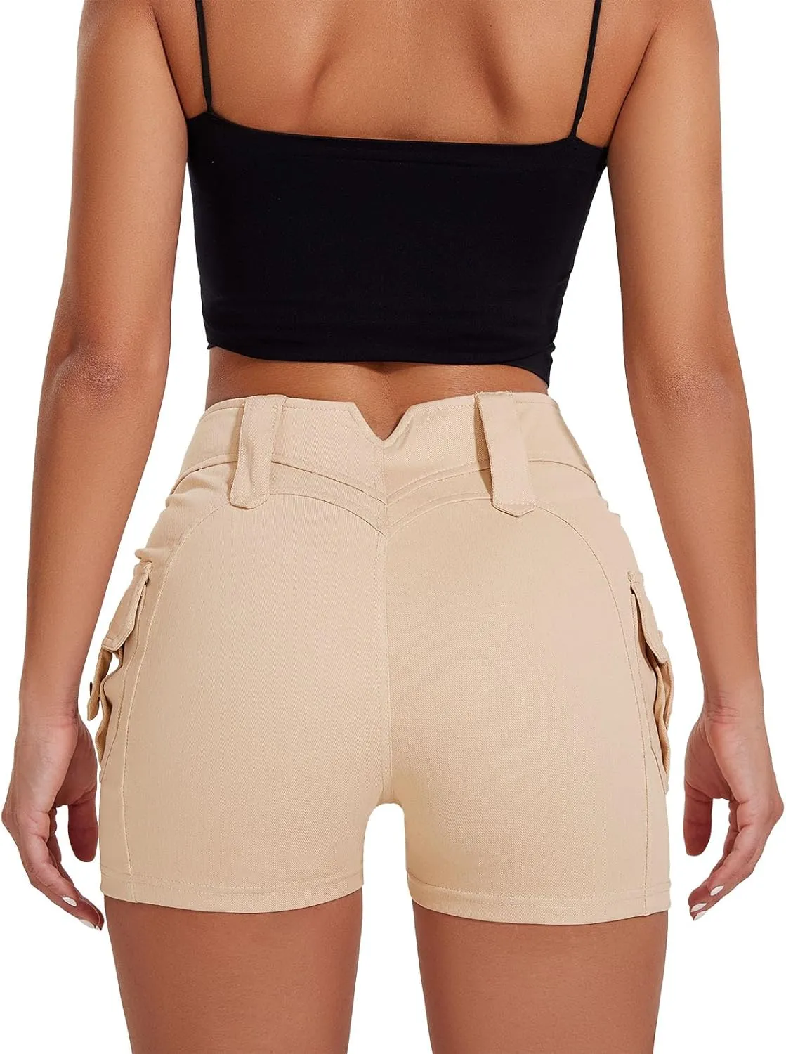 RIOJOY Women's Cargo Jean Shorts High Waisted Stretchy Skinny Denim Shorts with Flap Pockets
