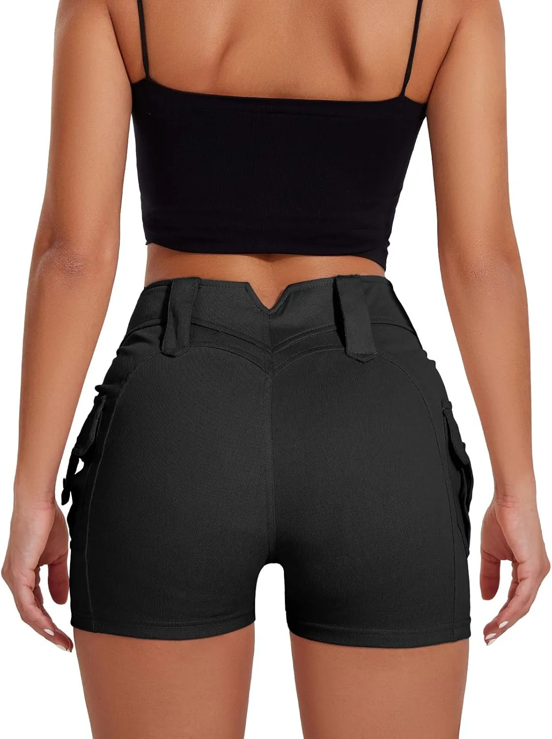 RIOJOY Women's Cargo Jean Shorts High Waisted Stretchy Skinny Denim Shorts with Flap Pockets