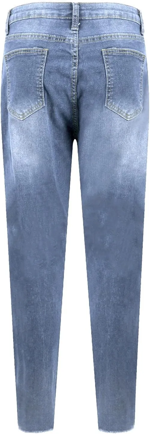 Ripped Jeans Womens High Waisted Skinny Jeans Y2K Petite Sexy Crop Denim Pants Distressed Raw Hem Jean Joggers