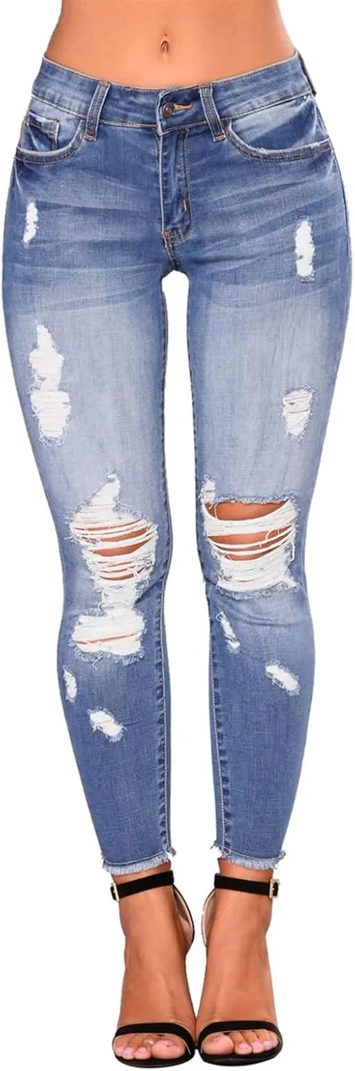 Ripped Jeans Womens Skinny Distressed Boyfriend Denim Pants Frayed Hem High Waisted Buttlifting Jeans Fall Fashion