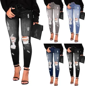 Ripped Jeans Womens Skinny Distressed Boyfriend Denim Pants Frayed Hem High Waisted Buttlifting Jeans Fall Fashion