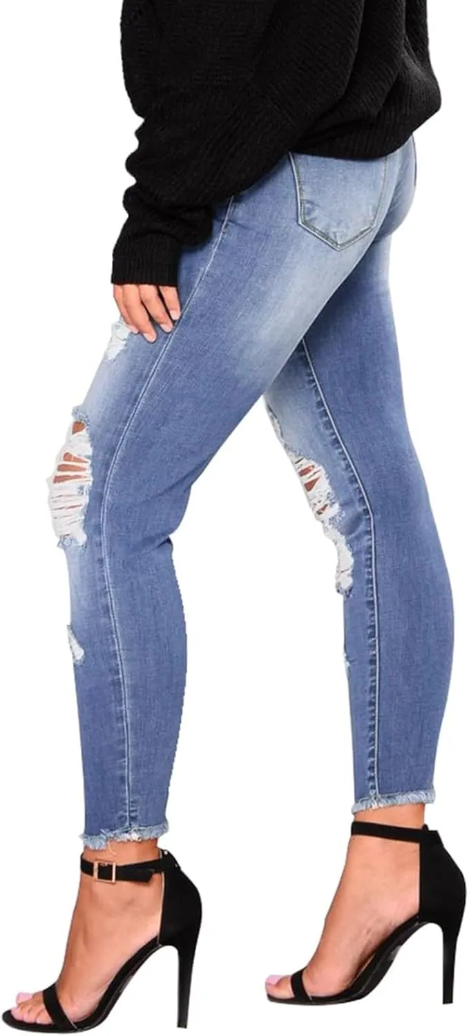 Ripped Jeans Womens Skinny Distressed Boyfriend Denim Pants Frayed Hem High Waisted Buttlifting Jeans Fall Fashion
