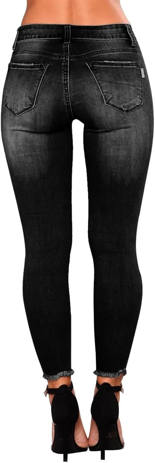 Ripped Jeans Womens Skinny Distressed Boyfriend Denim Pants Frayed Hem High Waisted Buttlifting Jeans Fall Fashion