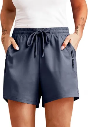 Running Shorts for Women Casual Summer Drawstring Beeswan Stretch Shorts Baggy Quick Dry Hiking Shorts with Pockets