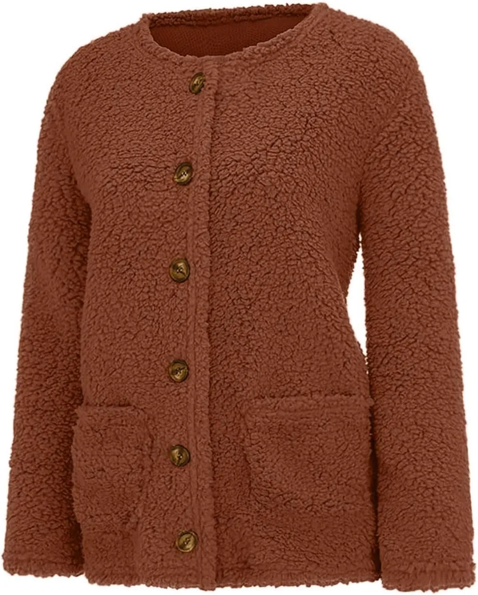 Ruziyoog Womens 2024 Winter Fuzzy Fleece Jacket Long Sleeve Button Down Sherpa Coats Casual Winter Warm Outwear with Pockets