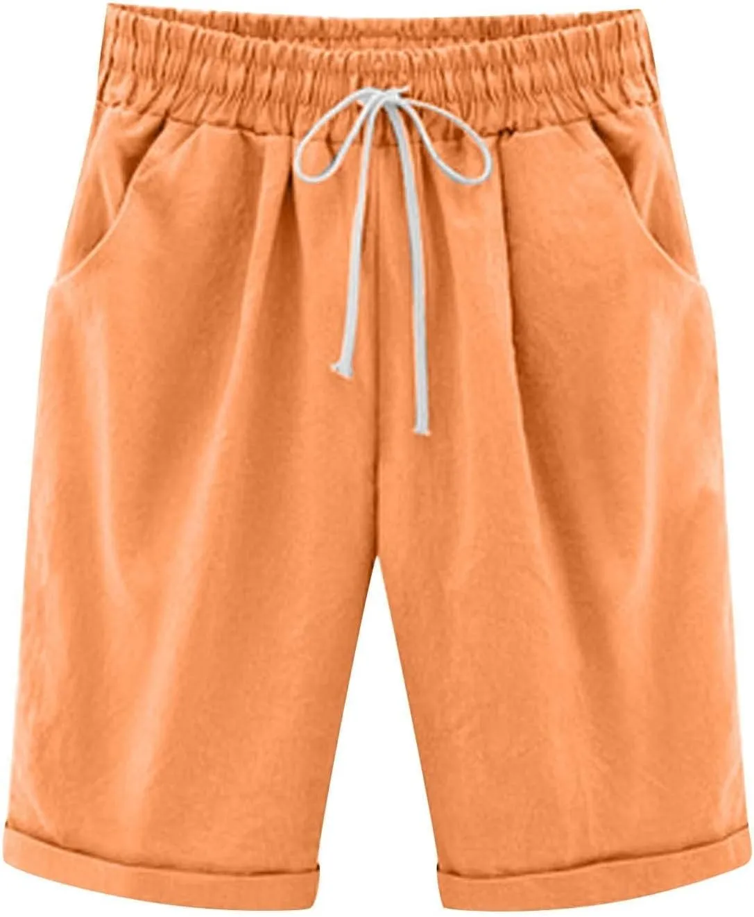 Rvidbe Bermuda Shorts for Women Knee Length High Waisted Casual Trendy Loose Cotton Linen Elastic Waist Shorts with Pockets Bermuda Shorts Women Jean Shorts for Women Trendy