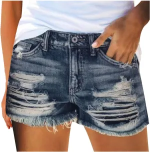 Rvidbe Jean Shorts Womens Teen Girls Casual Summer High Waisted Stretchy Rolled Hem Tassels Denim Shorts with Pockets Womens Jean Shorts High Waisted Shorts for Women Dressy Summer