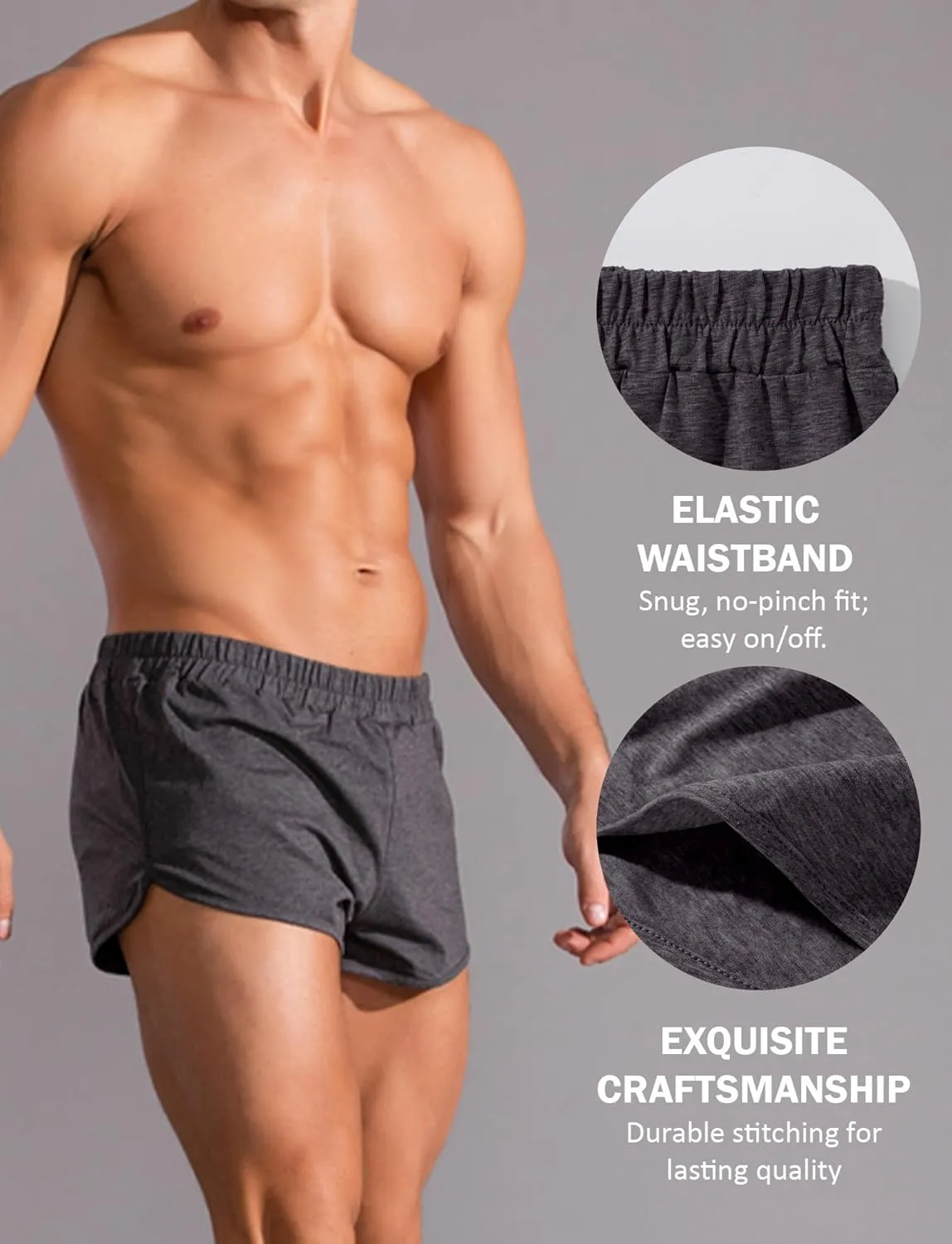 SEAUR Men's Soft Cotton Lounge Shorts Breathable Boxer Shorts Stretch Comfort Workout Trunks Bottom