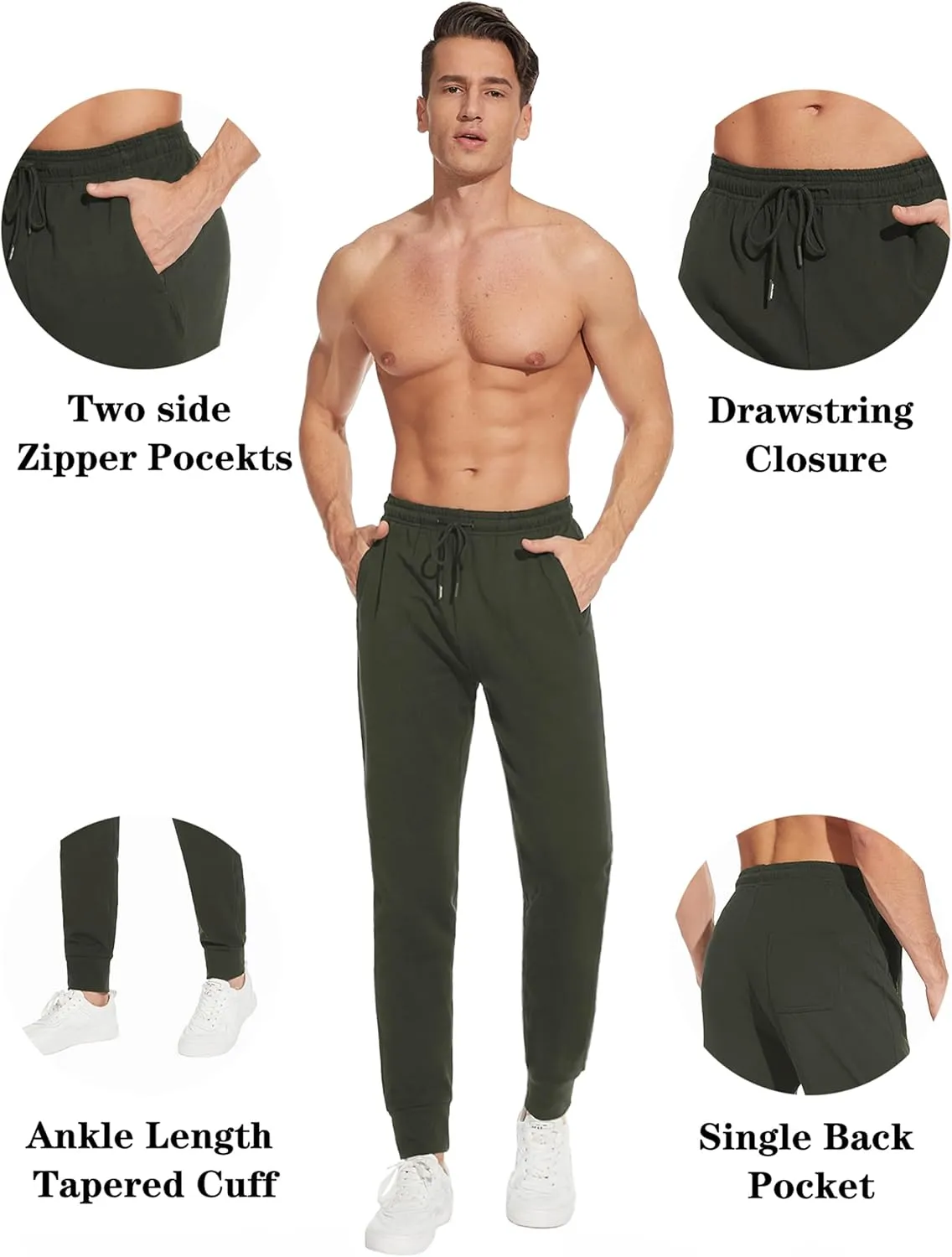 SEVEGO Men's 32"/34"/36"/38" Tall Inseam Lightweight Cotton Joggers Extra Long Sweatpants Athletic with Zipper Pockets