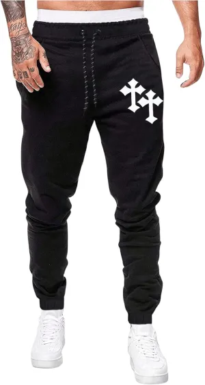 SHENHE Men's Cross Print Drawstring Waist Joggers Pants Tapered Sweatpants