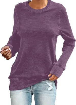 Solid Color Sweatshirt for Women Casual Loose Crewneck Long Sleeve Lightweight Jogger Workout Hoodie Fall Pullover Top