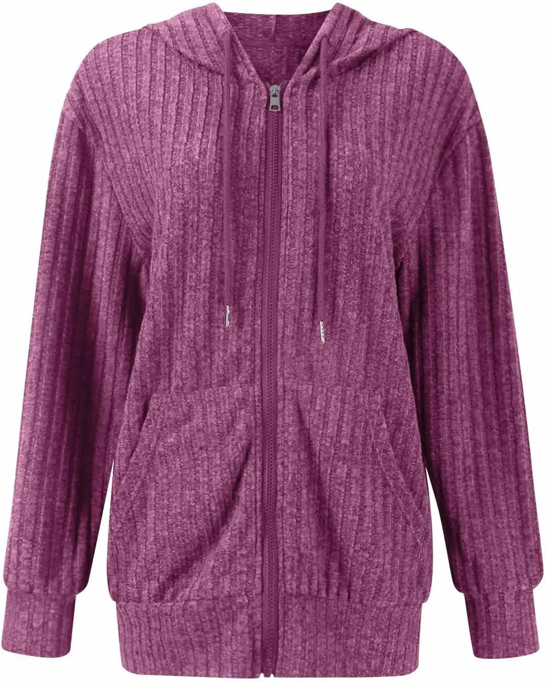 Sweaters for Women Long Sleeve Knitted Zip up Hoodies Ribbed Pullover Loose Casual Sweatshirts with Pocket