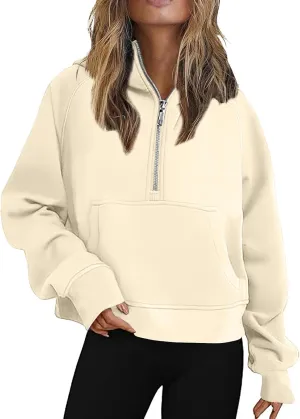 Sweatshirts for Women Haif Zip Long Sleeve Fashion Cropped Lapel Neck Sweater Pullover Tops 2024 Trendy Fall Clothes