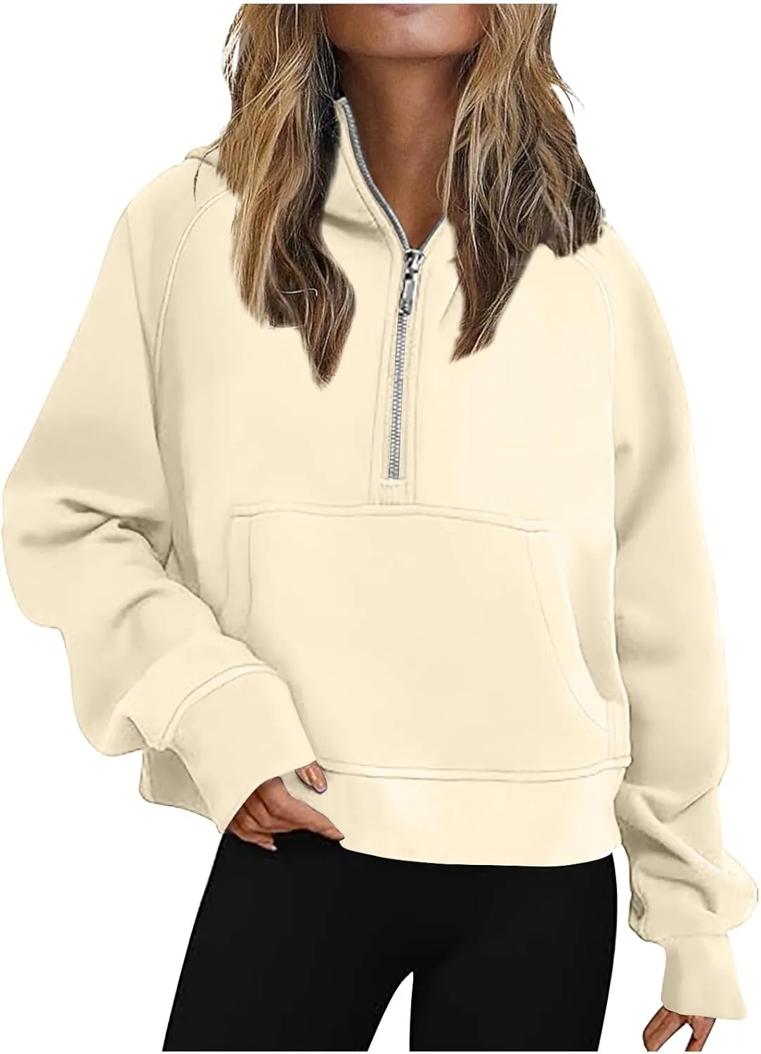 Sweatshirts for Women Haif Zip Long Sleeve Fashion Cropped Lapel Neck Sweater Pullover Tops 2024 Trendy Fall Clothes