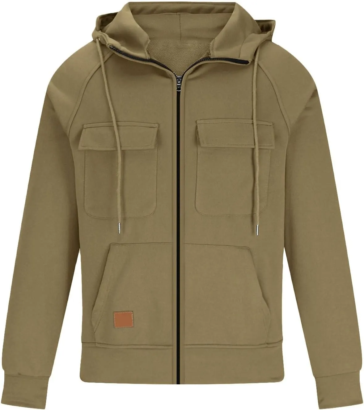 Tactical Cargo Hoodies for Men Multi Pockets Full Zip Hooded Sweatshirt Long Sleeve Drawstring Hiking Hooded Jackets