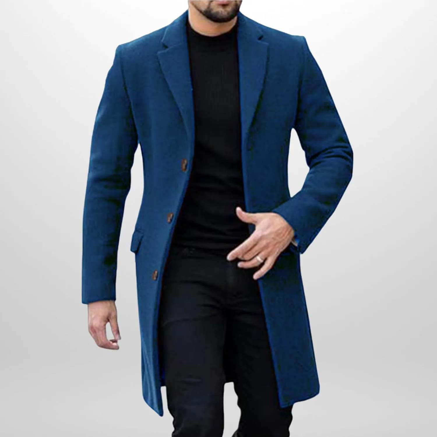 Thatrich Business Trench Coat Men Single Breasted Long Coat Formal Peacoat for Office Work Windbreaker Jackets Winter Outwear