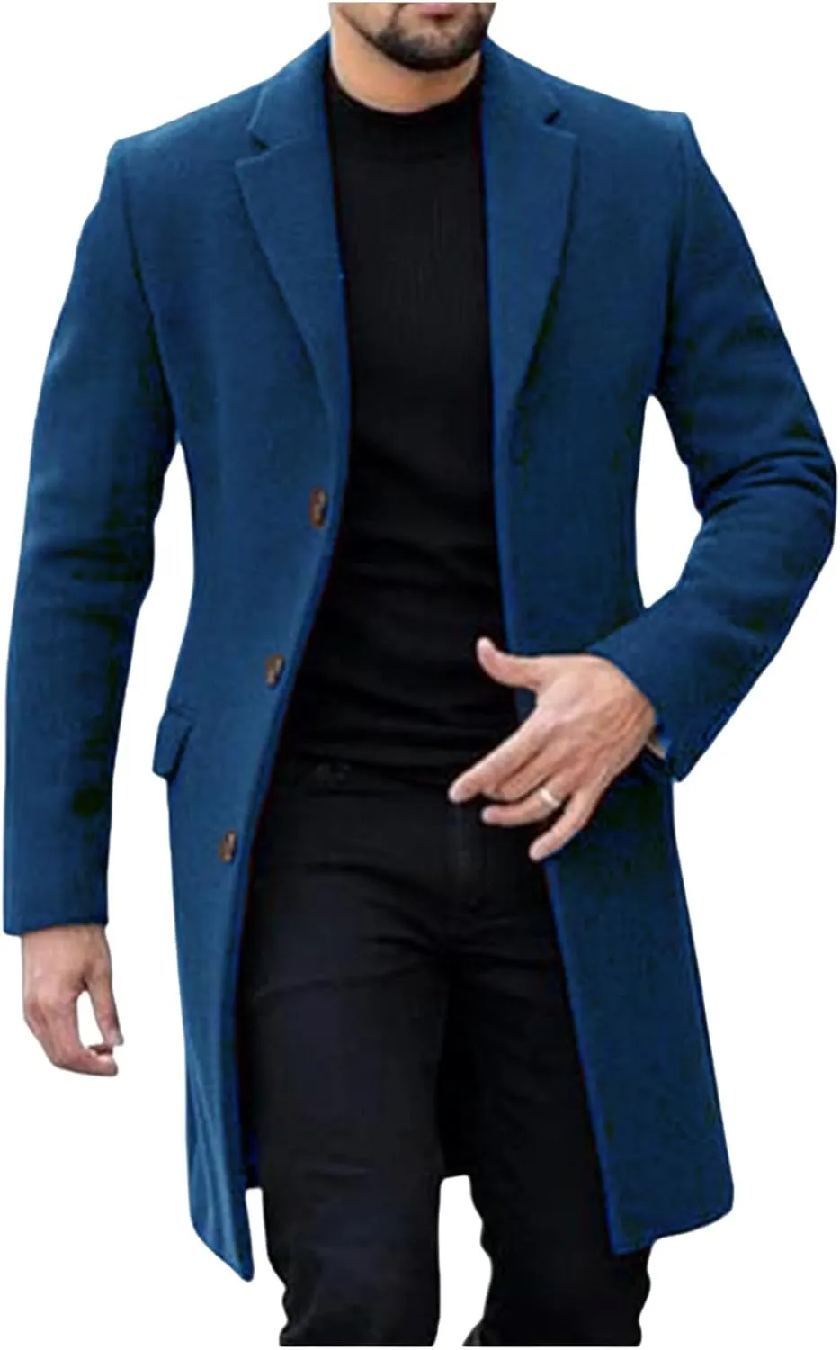 Thatrich Business Trench Coat Men Single Breasted Long Coat Formal Peacoat for Office Work Windbreaker Jackets Winter Outwear