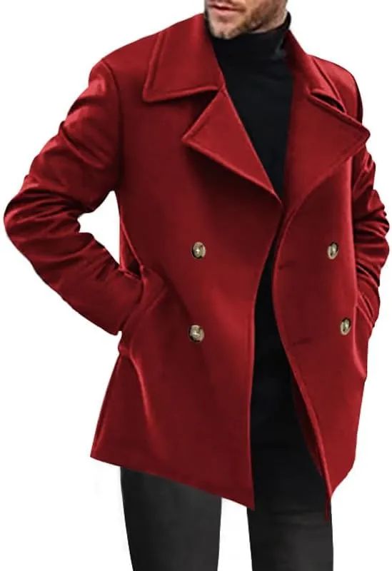 Thatrich Mens Business Casual Winter Jacket Oversized Trench Coat Double Breasted Wool Blend Peacoat Formal Windbreaker Coats