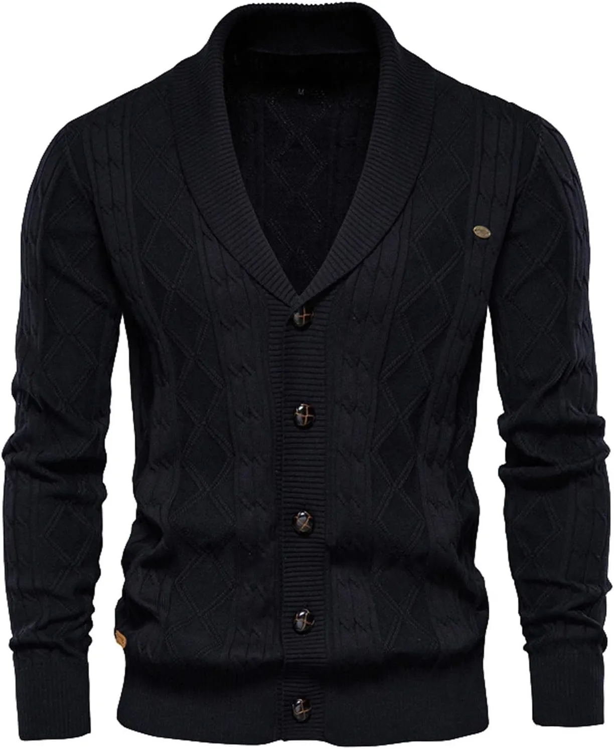 tuduoms Mens Shawl Collar Cardigan Sweater Argyle Cable Knitted Casual Winter Lightweight Button Down Thermal Chunky Sweater