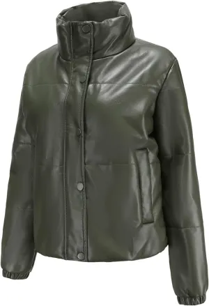 tuduoms Women's Crop Short Jacket Cropped Leather Puffer Fashion Jackets Warm Winter Lightweight Quilted Down Coat Parkas