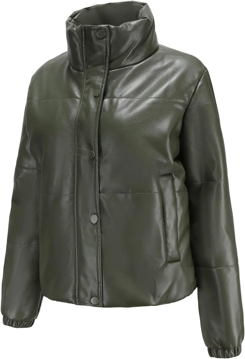 tuduoms Women's Crop Short Jacket Cropped Leather Puffer Fashion Jackets Warm Winter Lightweight Quilted Down Coat Parkas