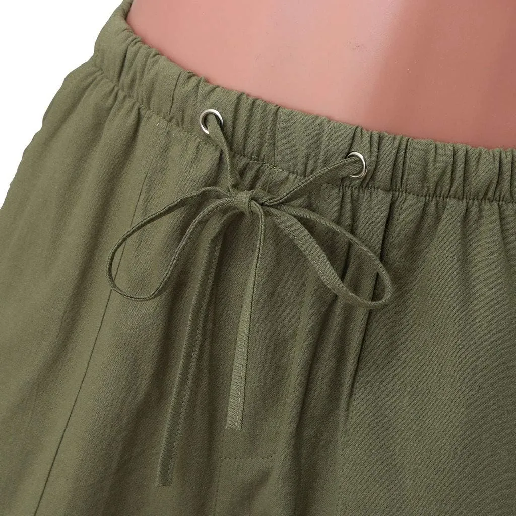 WABEOR Bermuda Shorts for Men Knee Length Cotton Linen Shorts Elastic Waist Beach Long Shorts Comfy Casual Summer Shorts