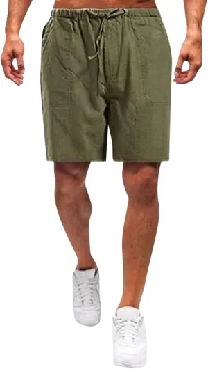 WABEOR Bermuda Shorts for Men Knee Length Cotton Linen Shorts Elastic Waist Beach Long Shorts Comfy Casual Summer Shorts