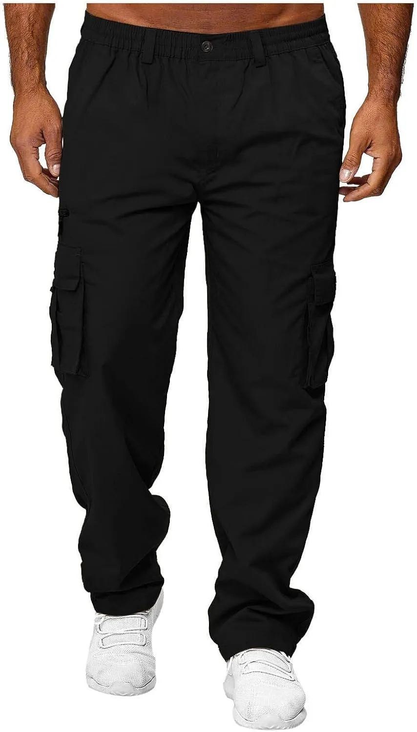 Wankang Men's Cargo Pants with Multi Pockets Hiking Sweatpants Casual Athletic Jogger Pants for Men Sports Relaxed Trousers