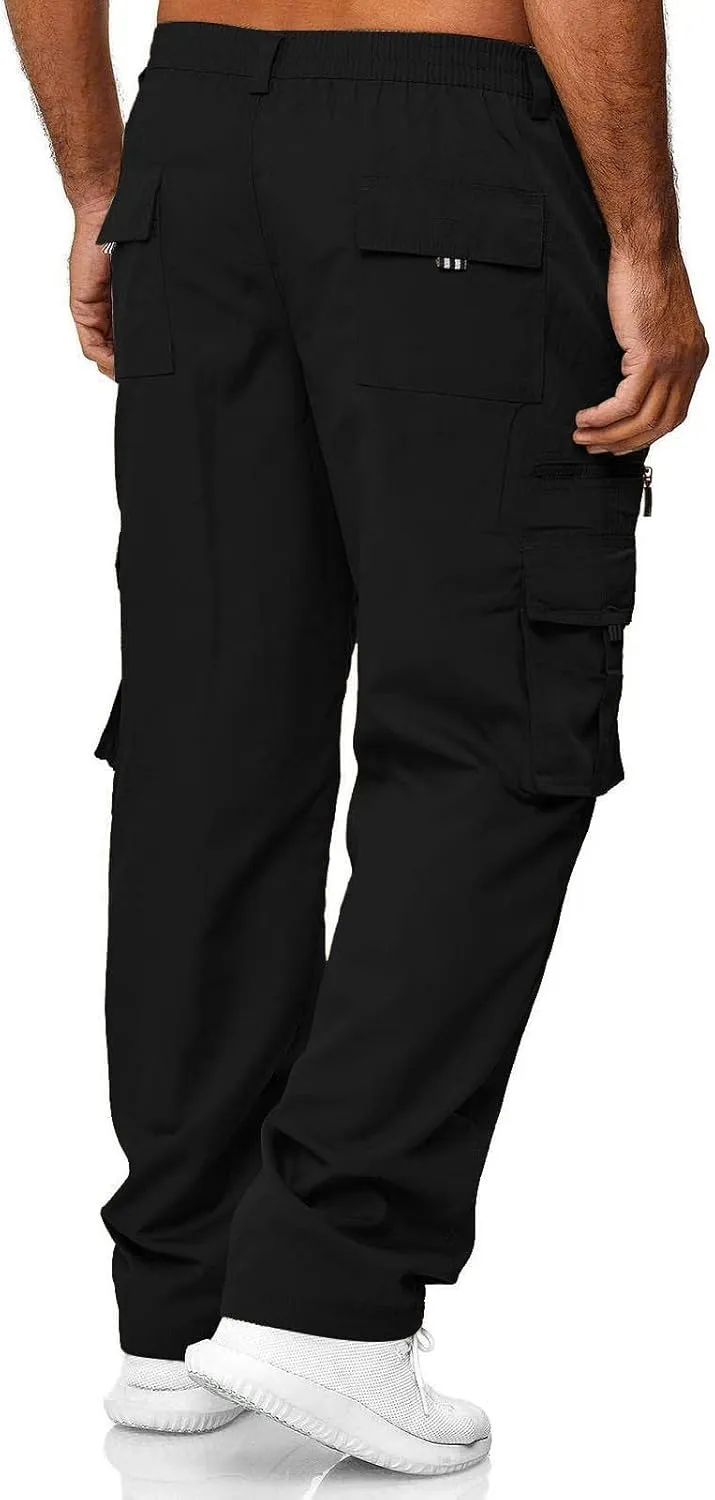 Wankang Men's Cargo Pants with Multi Pockets Hiking Sweatpants Casual Athletic Jogger Pants for Men Sports Relaxed Trousers