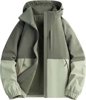 Waterproof Rain Jacket For Men Lightweight Patchwork Raincoat Hooded Hiking Jacket Oversized Softshell Windbreaker