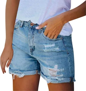 White Denim Shorts for Women High Waisted Pure Color Stretch Fashionable Boyfriend Jeans Shorts with Pockets Fray Hem Hot Shorts Womens Shorts for Summer Dressy