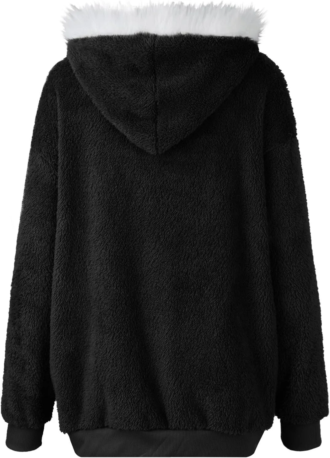 Winter Coat for Women Lightweight Fleece Plush Zipper Outerwear Hooded Sherpa Jacket Comfy Wool Coats with Pockets