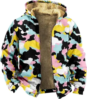 Winter Jackets for Men Fleece Sherpa Lined Warm Jacket Hoodie Heavyweight Sweatshirt Coat Zip Up Sweatshirt with Pockets