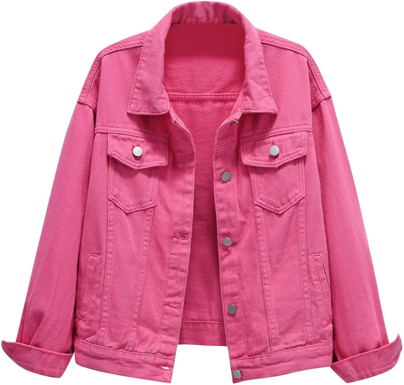 Women Autumn 3/4 Sleeve Retro Short Denim Jackets Light Blue Jean Coats Cropped Trucker Jean Jackets Coats 2024