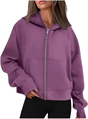 Women Cropped Sweatshirt Y2k Zip Up Hoodies Fleece Fashion Jacket Casual Lightweight Collared Blouse Long Sleeve Tops