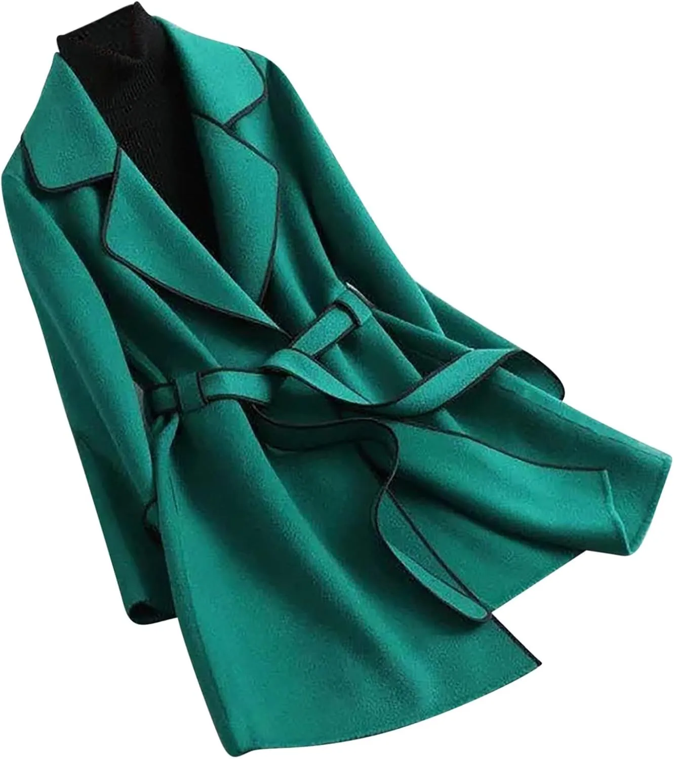 Women Elegant Notch Casual Lapel Double Breasted Wool Blend Mid Long Pea Trench Coat Slim Fit Warm Overcoat Jacket