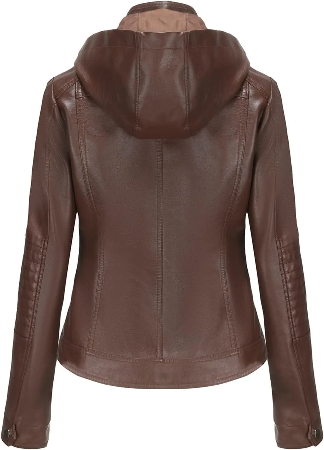 Women Faux Leather Jacket Short PU Moto Biker Fitted Slim Coat Hooded Zip Up Jackets Motorcycle Lightweight Outerwear