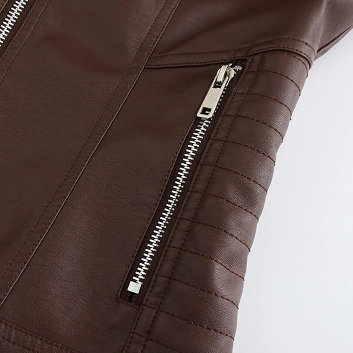 Women Faux Leather Jacket Short PU Moto Biker Fitted Slim Coat Hooded Zip Up Jackets Motorcycle Lightweight Outerwear