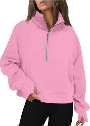 Women Half Zip Cropped Hoodies Fleece 1/4 Zip Pullover Sweatshirts Trending Now 2023 Clothes Available in Plus Size