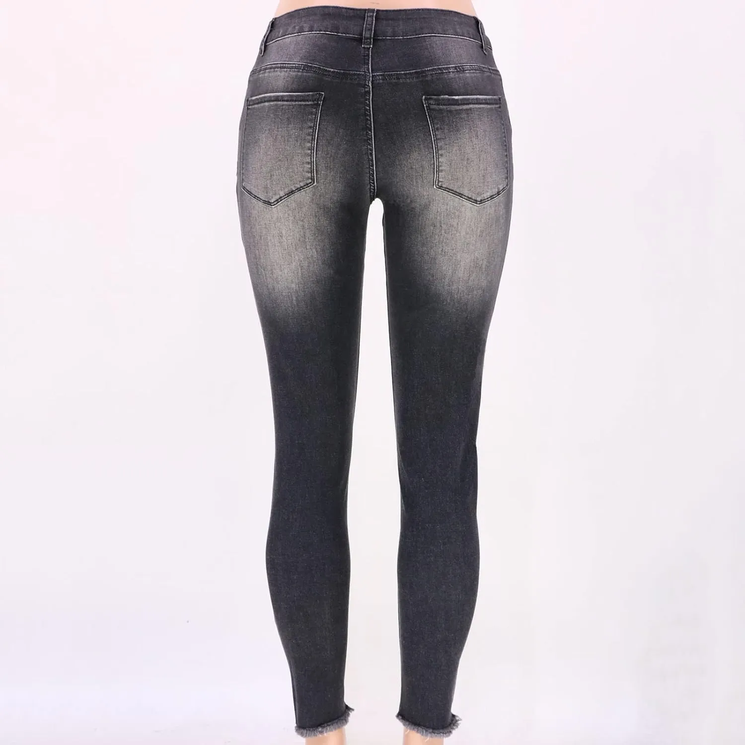 Women Jeans Fit High Waisted Ripped Distressed Stretchy Denim Pants Casual Straight Leg Jeans Long Pants