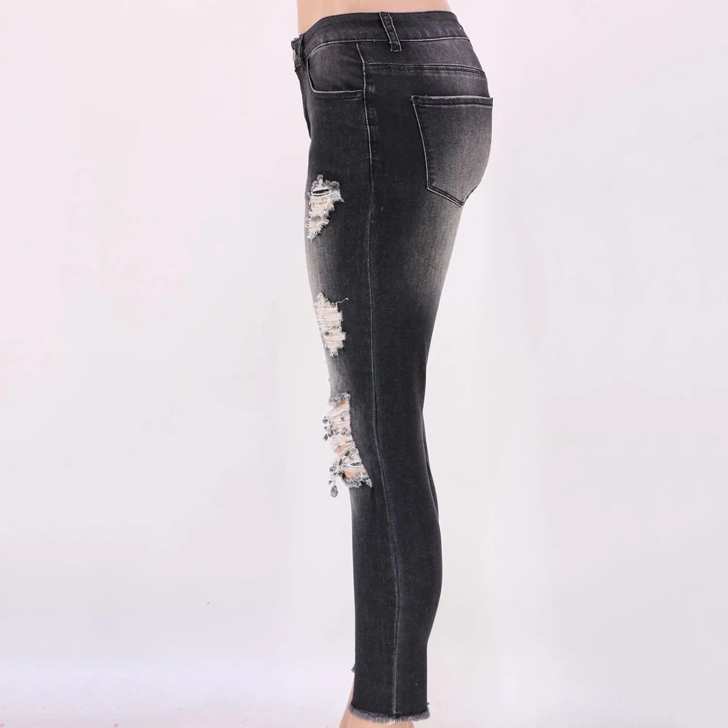 Women Jeans Fit High Waisted Ripped Distressed Stretchy Denim Pants Casual Straight Leg Jeans Long Pants