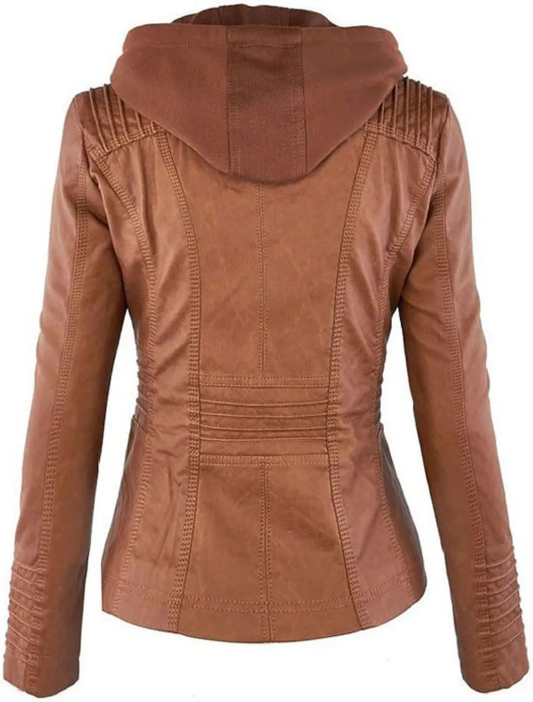 Women Motorcycle Jacket Removable Hooded Faux Leather Jacket Plus Size Moto Biker Coat Lightweight Zipper Outerwear