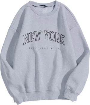 Women New York Sweatshirts Crewneck Letter Graphic Vacation Shirt Oversized Pullover Tops Y2K Harajuku Clothes