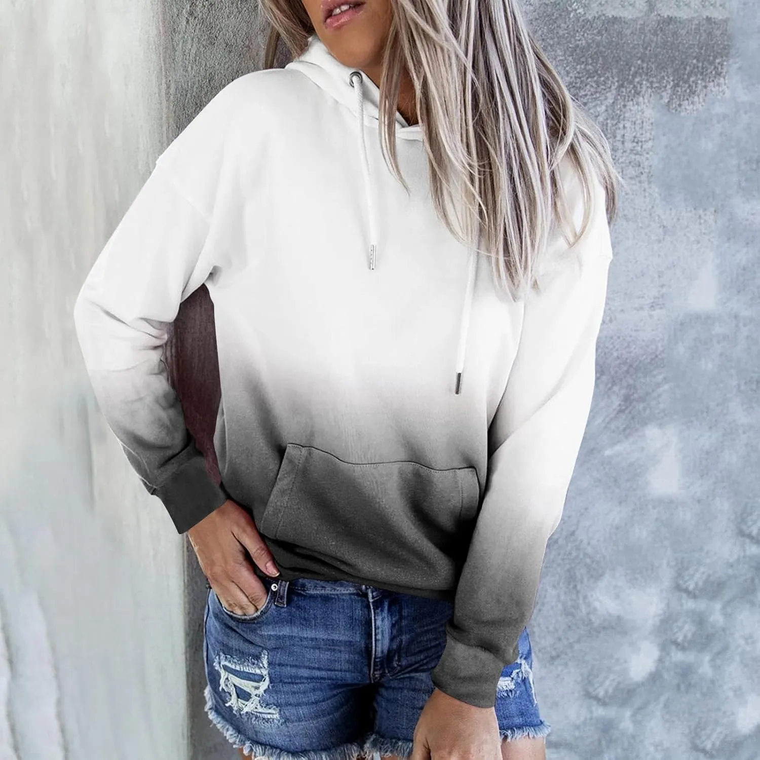 Women Y2k Hoodies Casual Sweatshirt Fashion Tie-Dye Oversized Pullover Long Sleeve Drawstring Tops Loose Fit Blouse