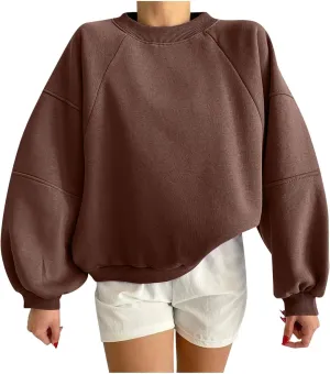 Women Y2k Pullover Teen Girls Oversized Crewneck Sweatshirt Casual Cropped Fleece Long Sleeve Lightweight Loose Tops