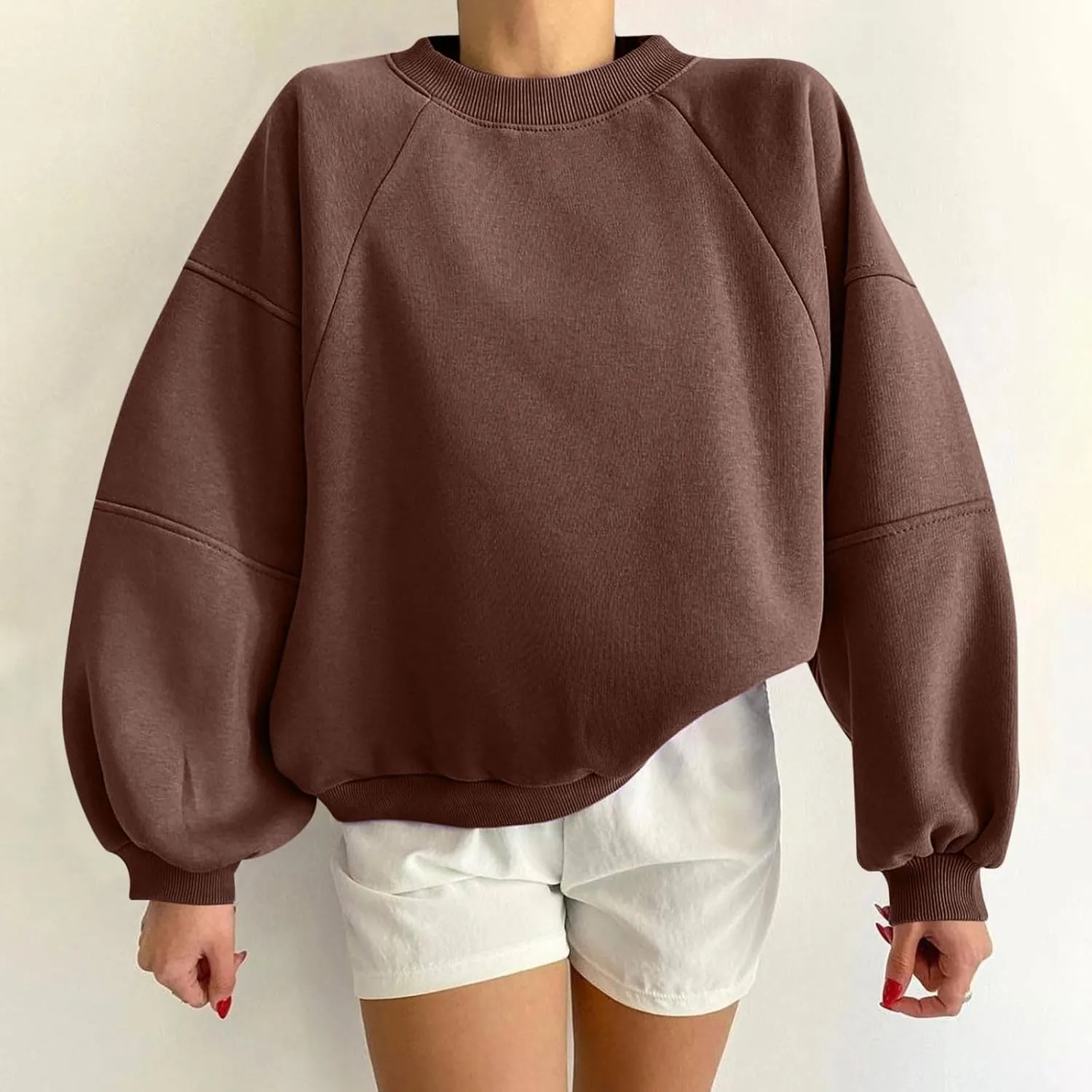 Women Y2k Pullover Teen Girls Oversized Crewneck Sweatshirt Casual Cropped Fleece Long Sleeve Lightweight Loose Tops