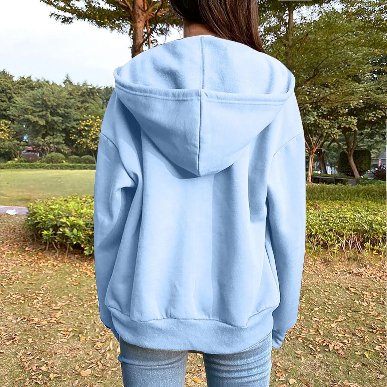 Women's 2024 Fall Zip Up Hoodies Sweatshirt Solid Color Long Sleeve Oversized Coat Casual Cozy Fall Winter Outfits