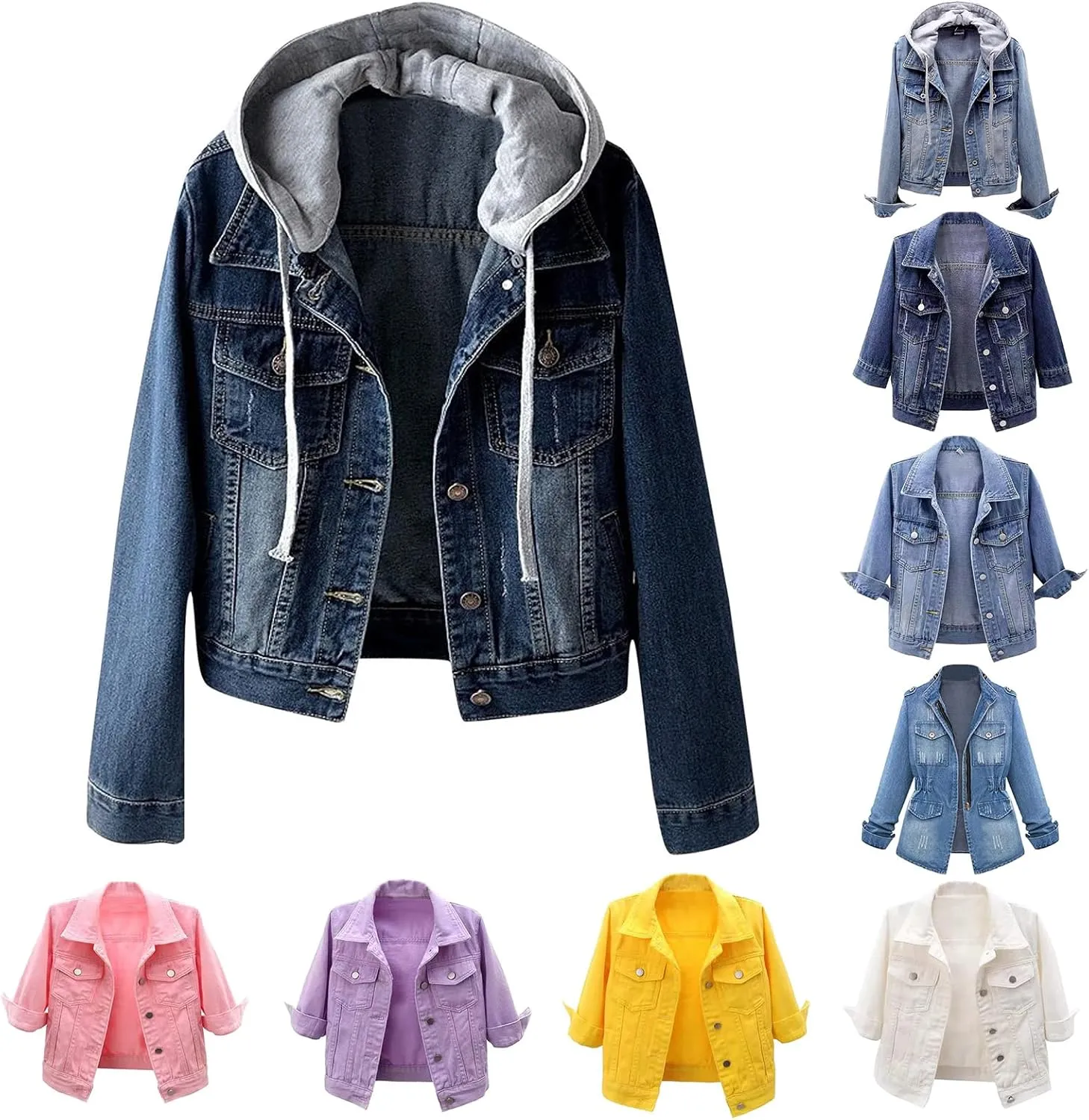 Womens 3/4 Sleeve Short Denim Jacket Cropped Lapel Button Down Trucker Jacket Casual Cute Jean Jackets Fall Coat
