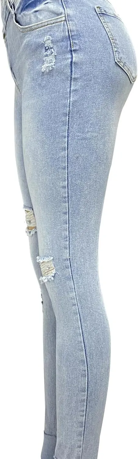 Women's Asymmetrical Skinny Ripped Jeans Trendy Stretch Skinny Boyfriend Jean Distressed Denim Pants for Women